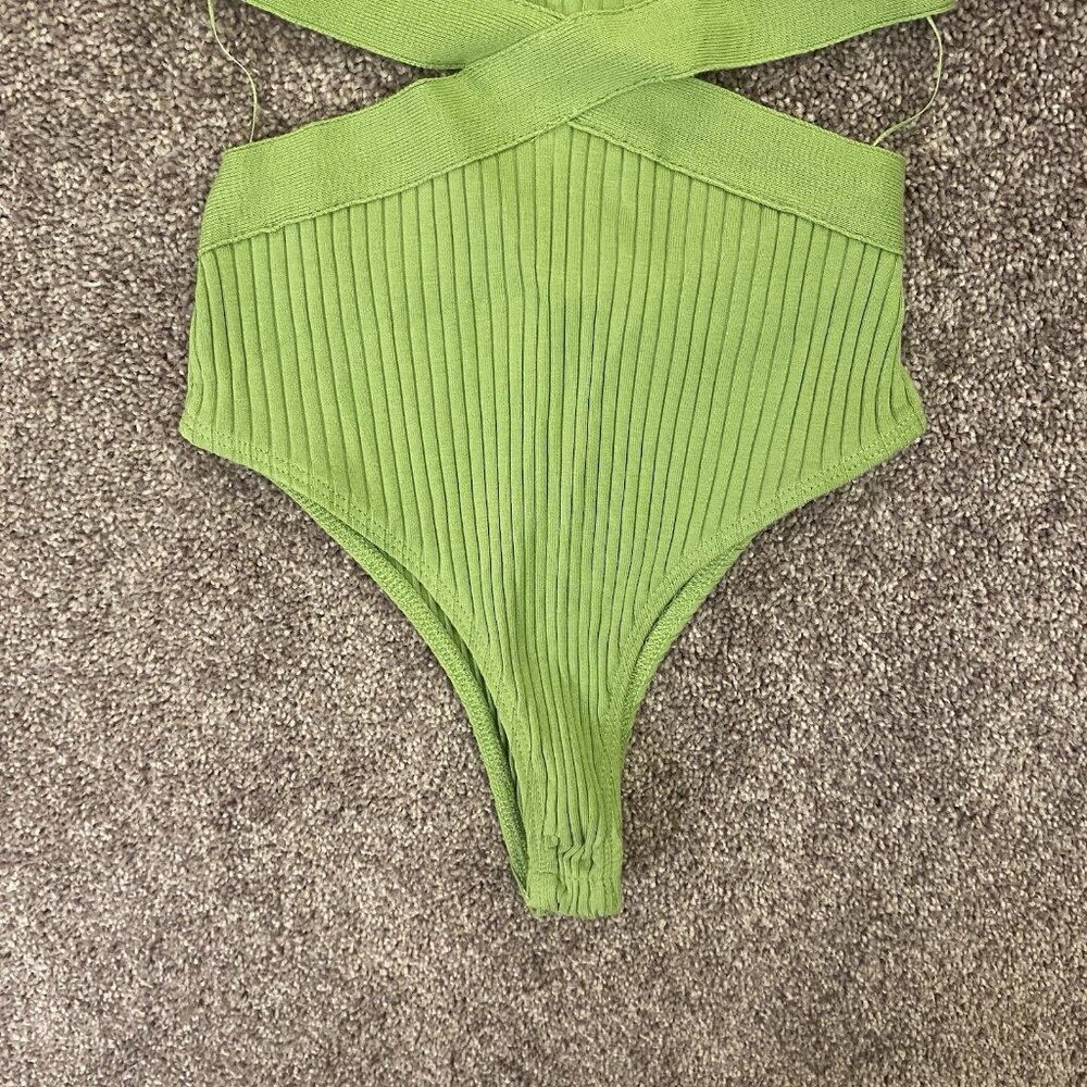 Zara Lime Green Ribbed Crisscross Bodysuit - Picture 6 of 16